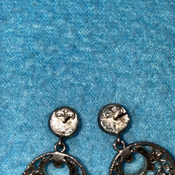GRANZIANO Pierced earrings silver filigree coins small gems boho makers mark - Picture 5 of 7